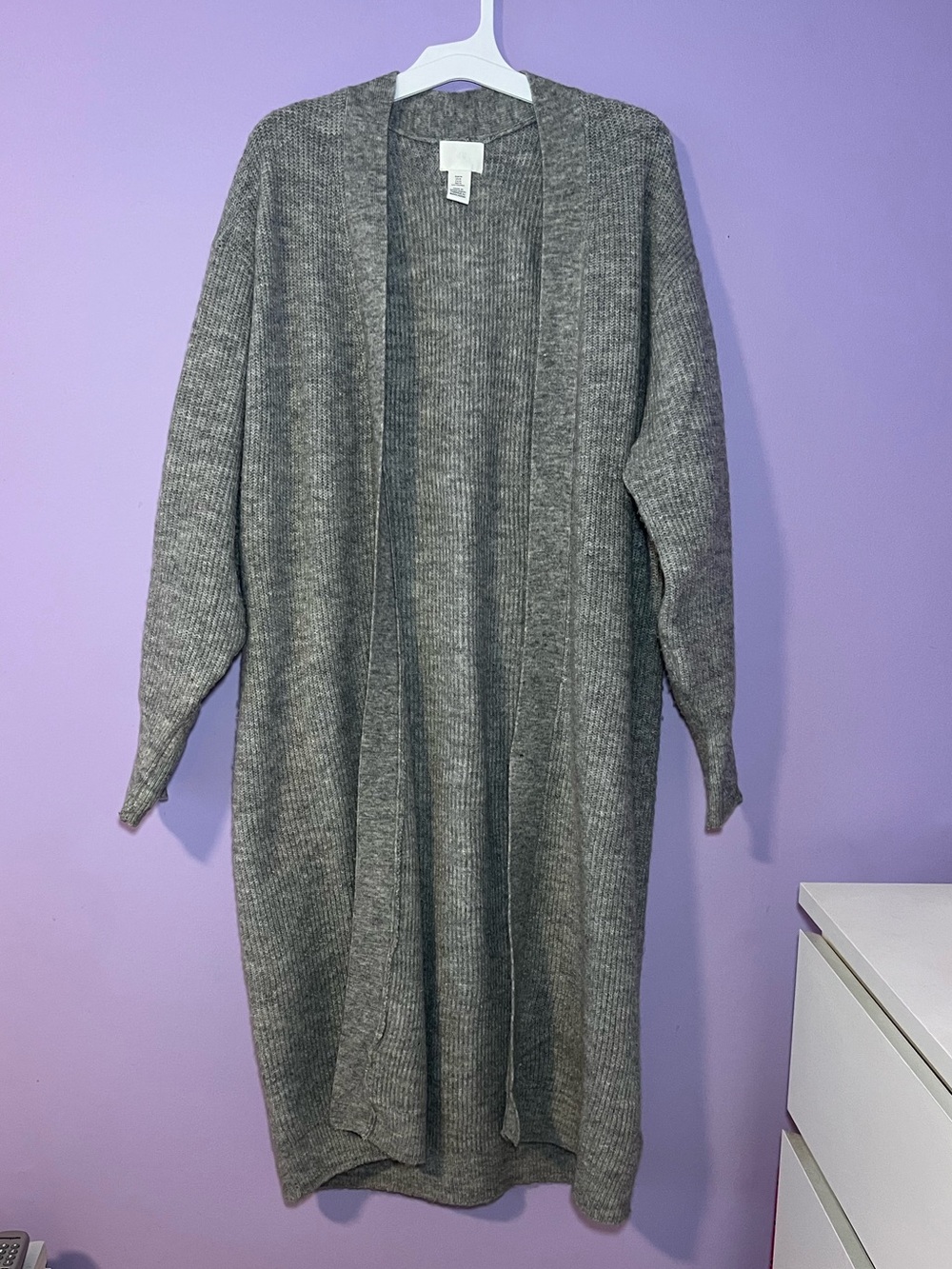 H&M Gray Longline Ribbed Balloon Sleeve Open Cardigan